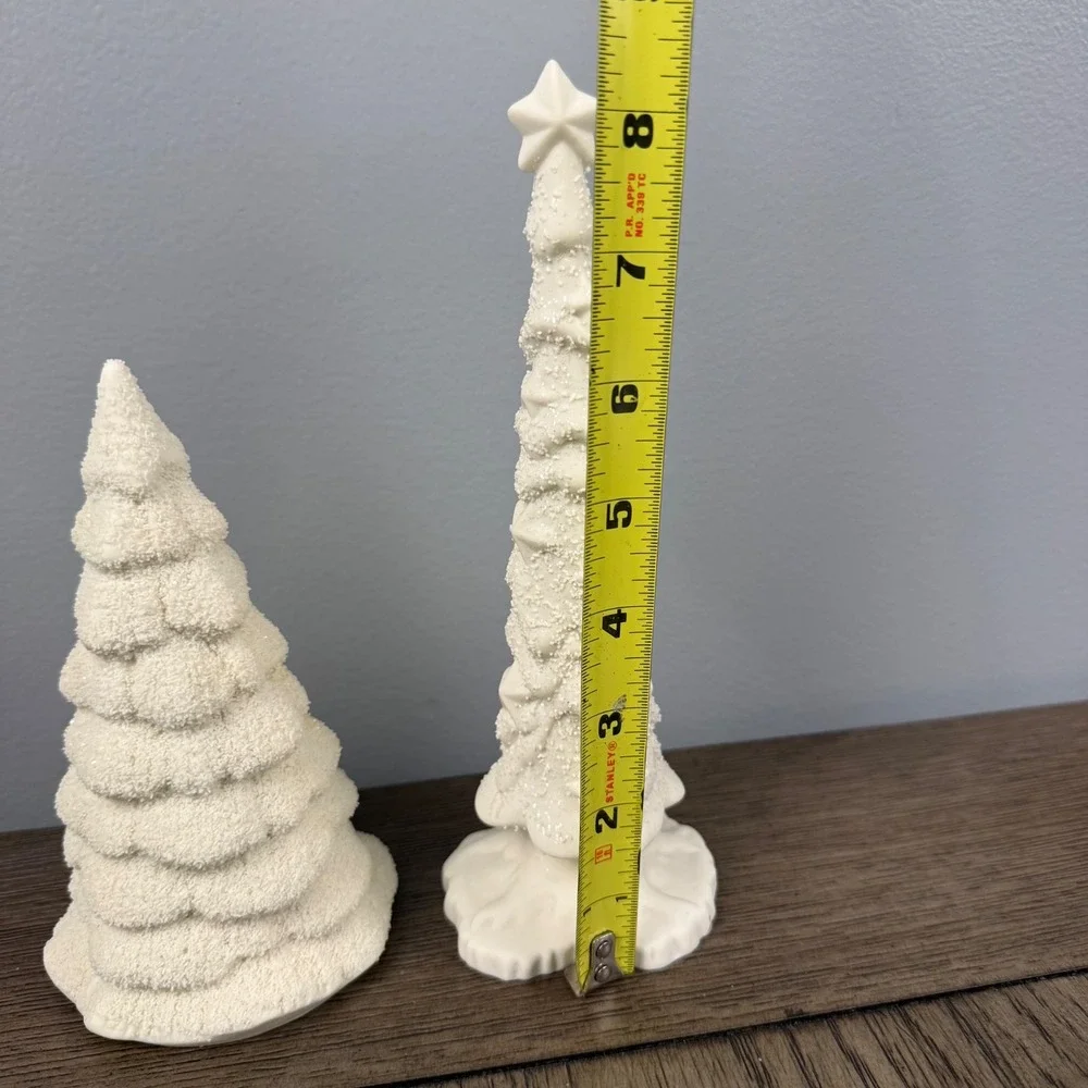 Dept 56 White Ceramic Christmas Tree Set Star Topper Glitter Snow Dusted 2pc